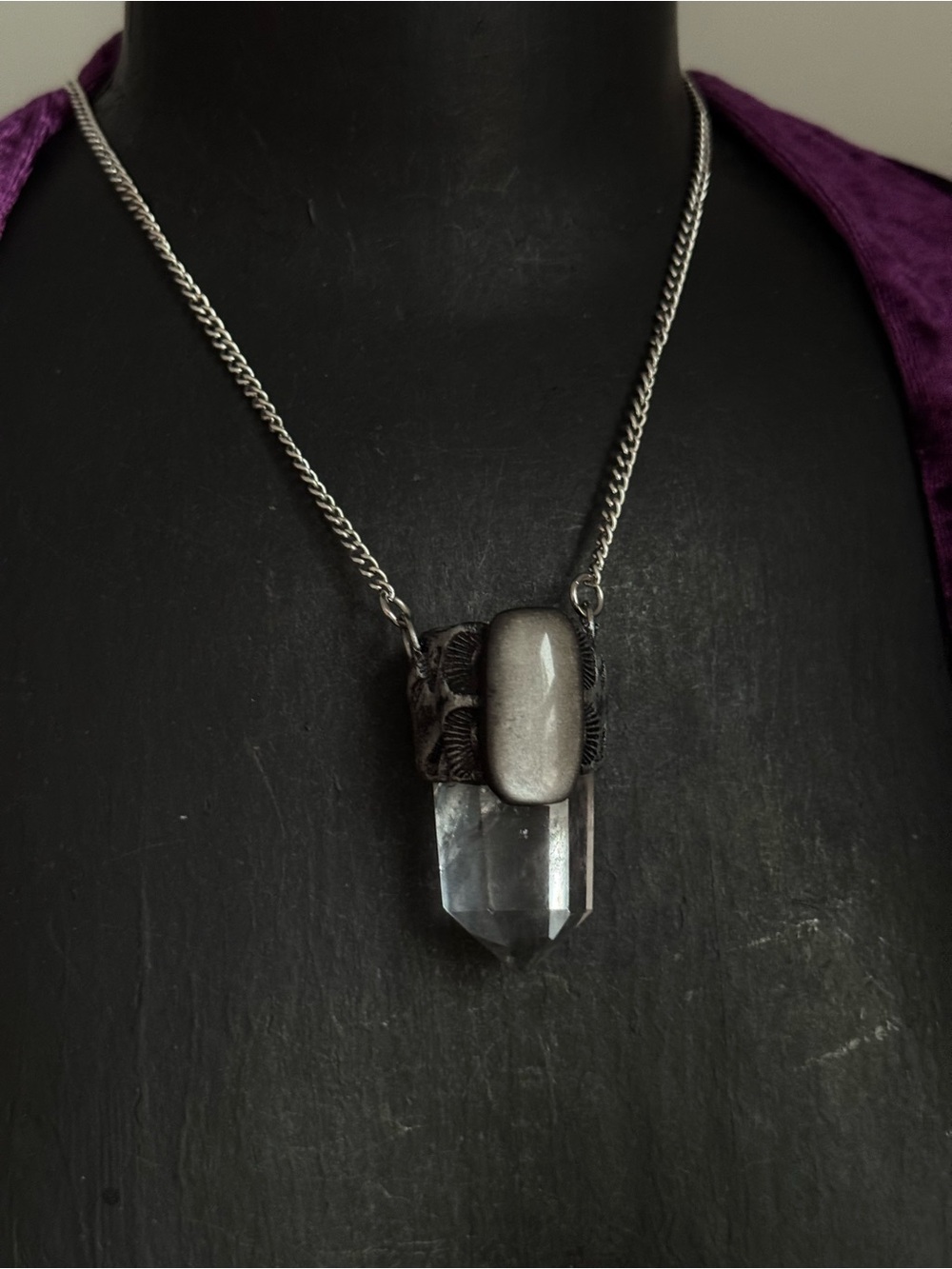 Clear quartz Crystal Point Pendant Necklace obsidian jewelry for protection - Picture 7 of 10